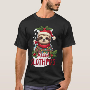 Funny Sloth Xmas Lights Merry Slothmas Sloth Chris T-Shirt