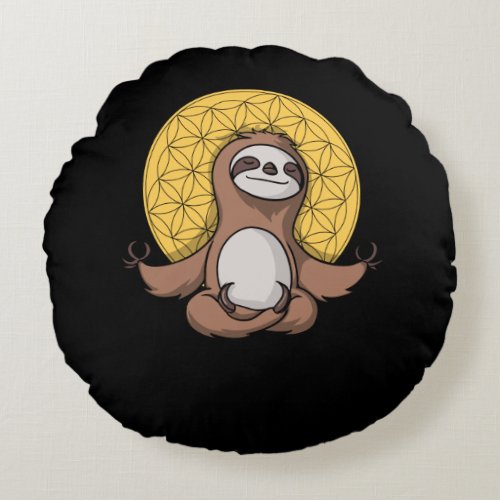 Funny Sloth Zen Yoga Meditation Animal Round Pillow