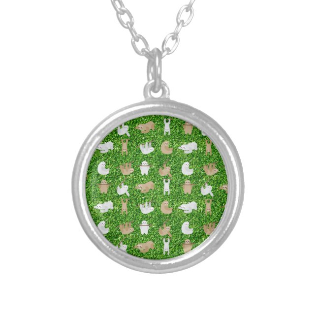 funny sloths silver plated necklace (Front)
