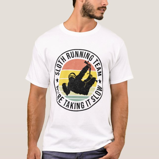 Funny Slow Runner Lazy Sloth Running Team T-Shirt (Front)