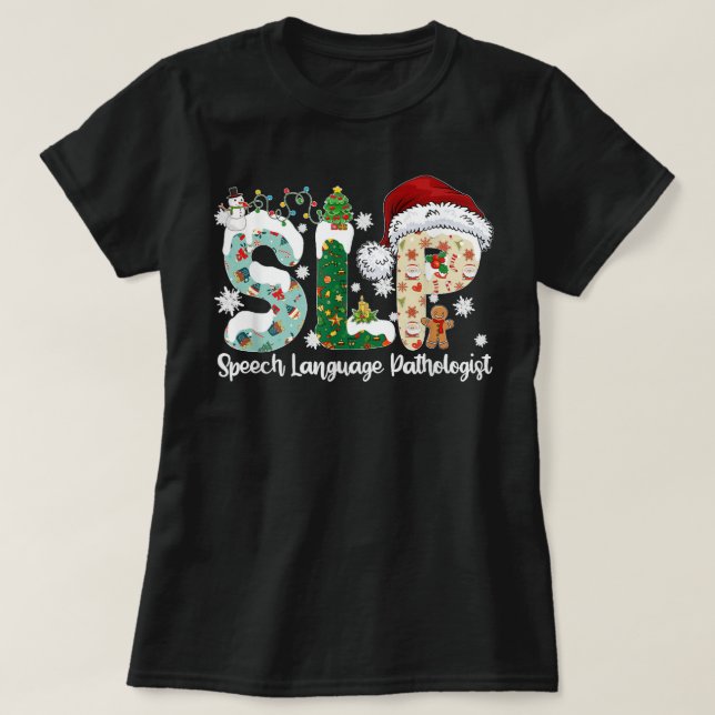 Funny SLP Speech Language Pathologist Santa Christ T-Shirt (Design Front)