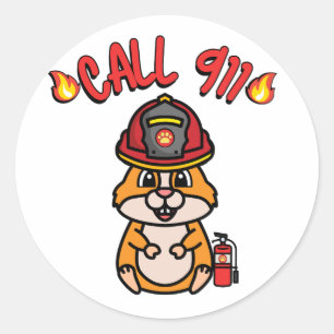 Funny small hamster is a firefighter  classic round sticker