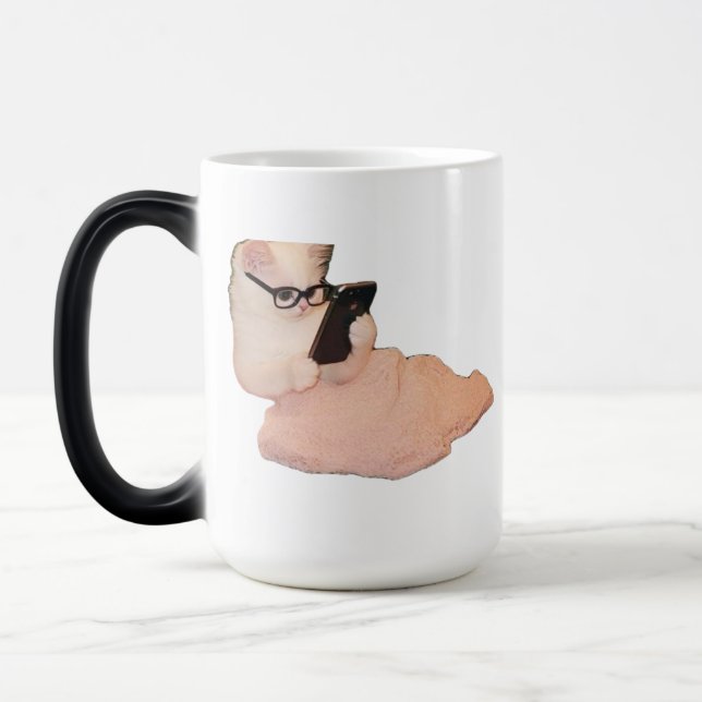Funny Smart Cat with Glasses Mug - Cute Office Dec (Left)