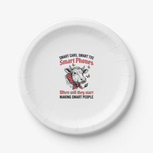 Funny Smart People Cow Vintage Engraving T-Shirt D Paper Plates