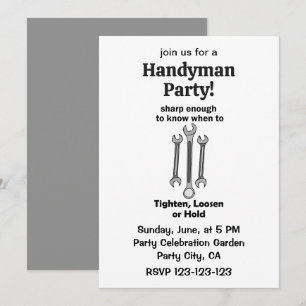 Funny Smart Wrench Handyman Tool Party Invitation