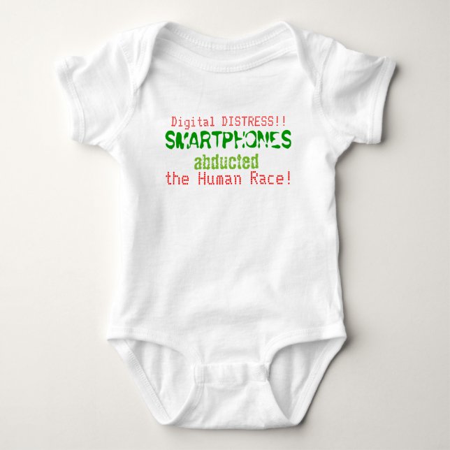 Funny Smartphones Digital Distress Red Green Baby Bodysuit (Front)
