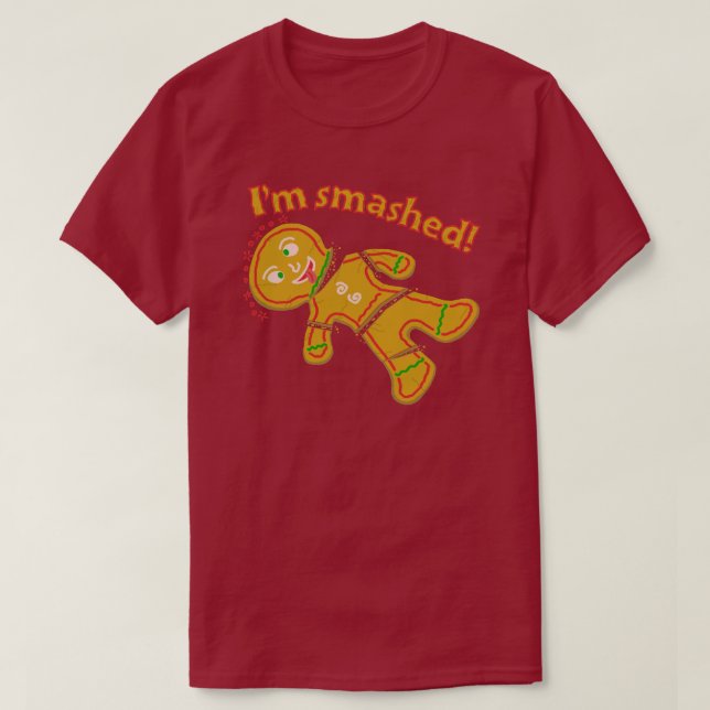 Funny Smashed Gingerbread Man Christmas T-Shirt (Design Front)