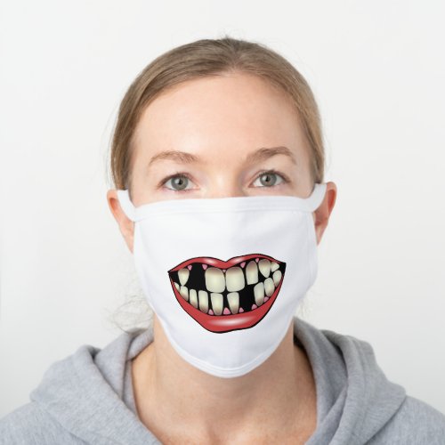 Funny smile bad teeth dentist required lips smile white cotton face mask