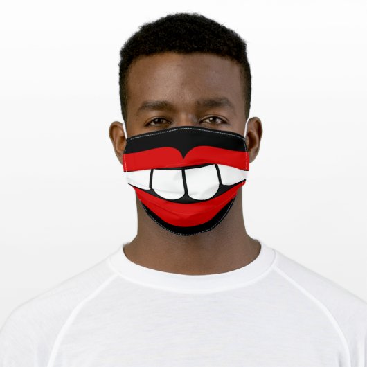 Funny smile big teeth cartoon grin illustration adult cloth face mask (Worn)