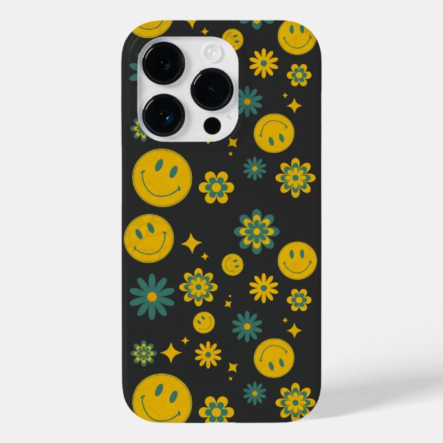 funny smile face and groovy flowers Case-Mate iPhone case (Back)