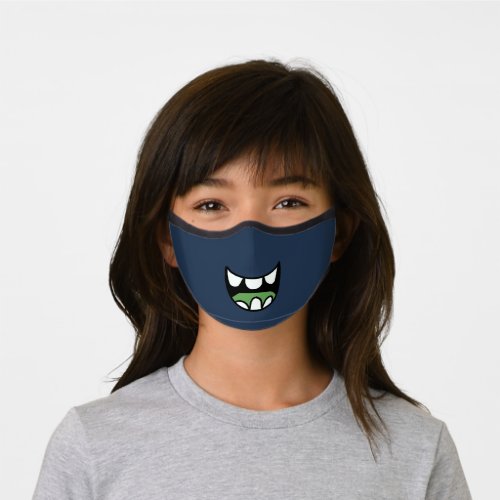 Funny Smile Laughing Mouth Monster Teeth Blue Premium Face Mask