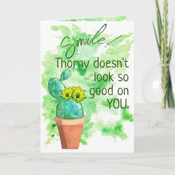Funny Smile Thorny Yellow Flower Cactus Artwork