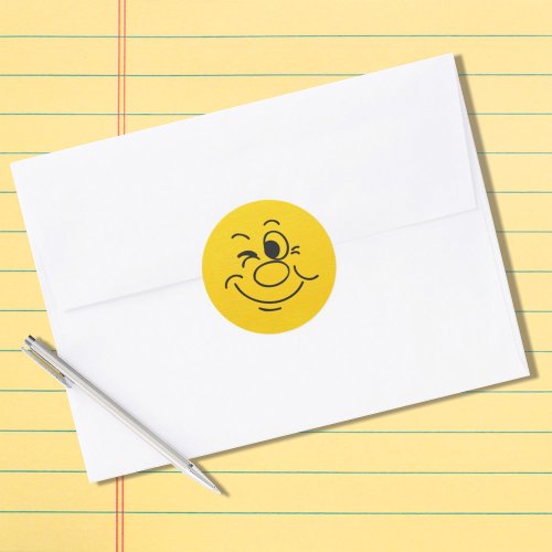 Funny Smile Winking Face Round Sticker