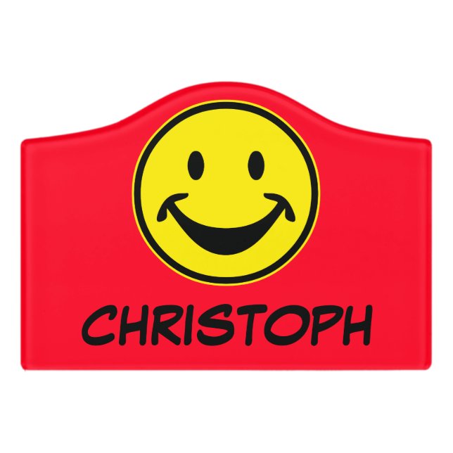 Funny Smiley yellow + your backg. & ideas Door Sign (Small Crest Front)