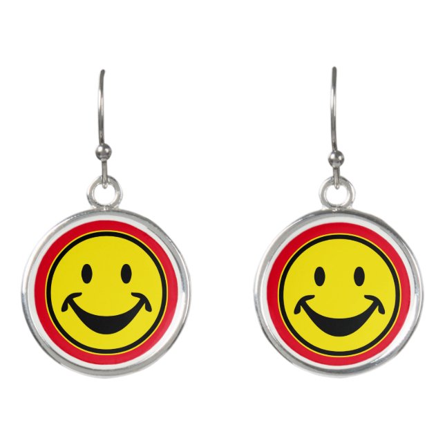 Funny Smiley yellow + your backg. & ideas Earrings (Front)