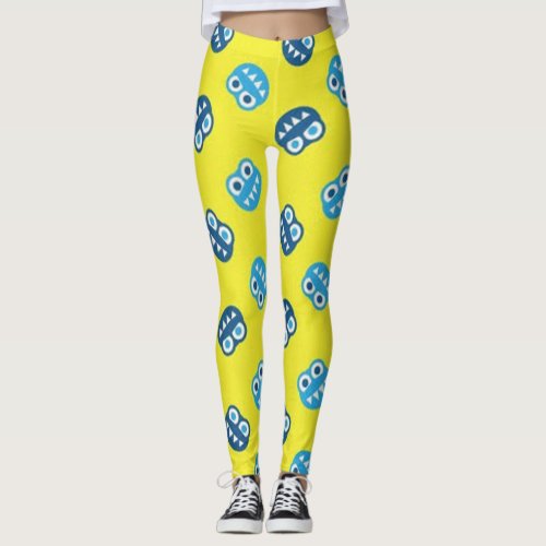 Funny Smiling Blue Bugs Leggings