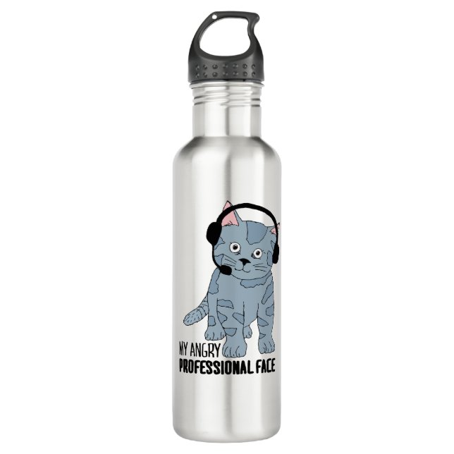 Funny Smiling Cat Professional Epic Sarcastic Stainless Steel Water Bottle (Front)