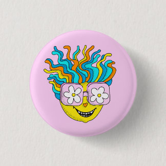 Funny Smiling Character with Pink Glasses Colorful Button