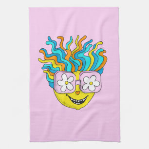 Funny Smiling Character with Pink Glasses Colorful Kitchen Towel