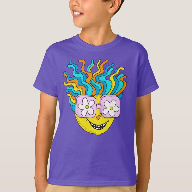 Funny Smiling Character with Pink Glasses Colorful T-Shirt (Front)