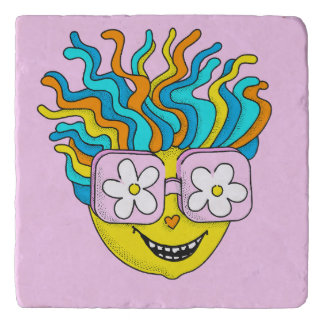 Funny Smiling Character with Pink Glasses Colorful Trivet