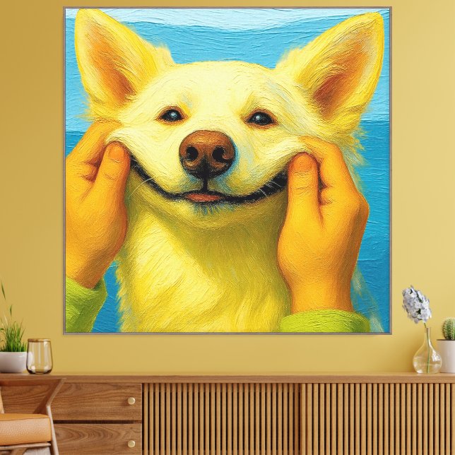 Funny Smiling Dog Portrait Canvas Art (Insitu(LivingRoom))
