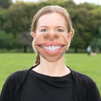 Funny Smiling Face Novelty Adult Cloth Face Mask by idesigncafe at Zazzle