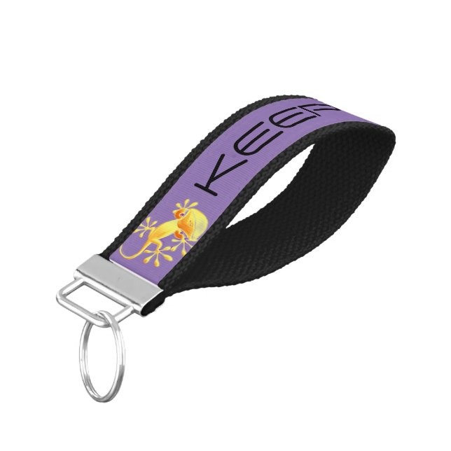 Funny Smiling Gecko II + your background & ideas Wrist Keychain (Angled Down)