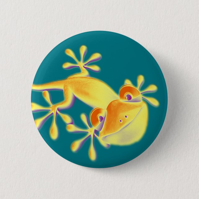 Funny Smiling Gecko + your background & ideas Pinback Button (Front)