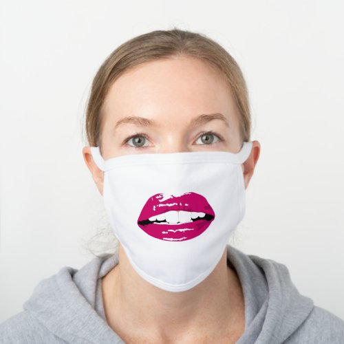 Funny Smiling Large Pretty Bright Pink Lips White Cotton Face Mask