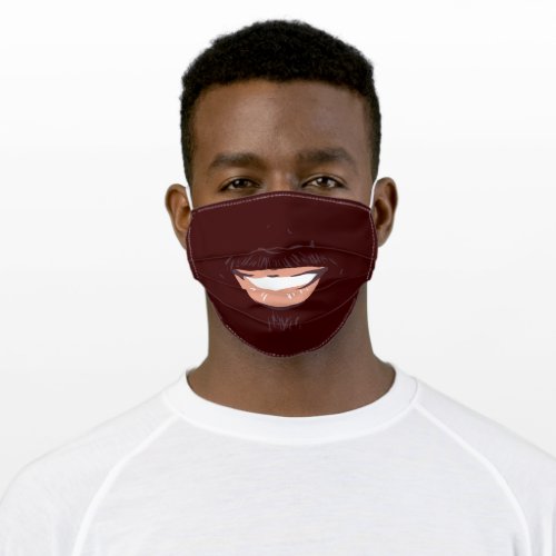 Funny Smiling Man Face Illustration  Darker Skin Adult Cloth Face Mask