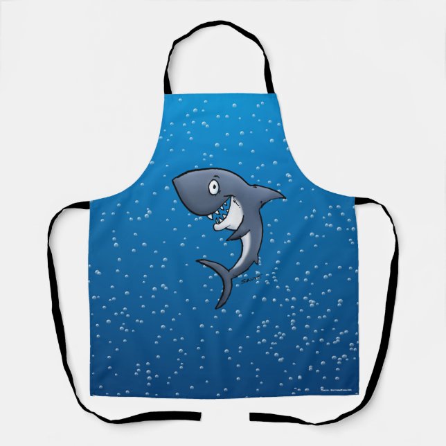 Funny Smiling Shark Cartoon Illustration Apron (Front)