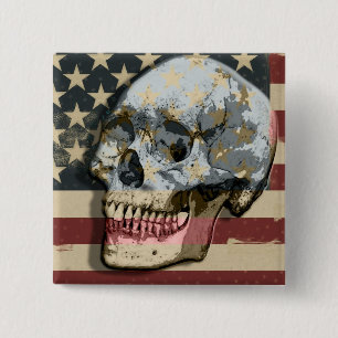 Funny Smiling Skull American Flag Theme Button