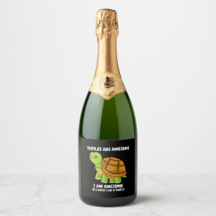 funny smiling turtle sparkling wine label