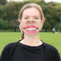 Funny Smiling Woman With Lipstick Adult Face Mask