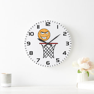 Funny Smirking Basketball Face Dunking Large Clock