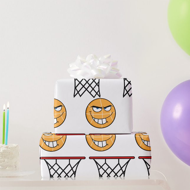 Funny Smirking Basketball Face Dunking  Wrapping Paper (Creator Uploaded)