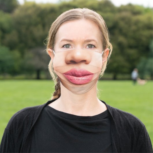 Funny Smirking Woman With Lipstick Adult Face Mask (Outside)