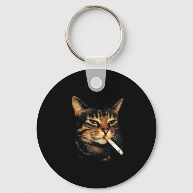 Funny Smoking Cat Cigarette Kitten Meme Stupid Bra Keychain (Front)