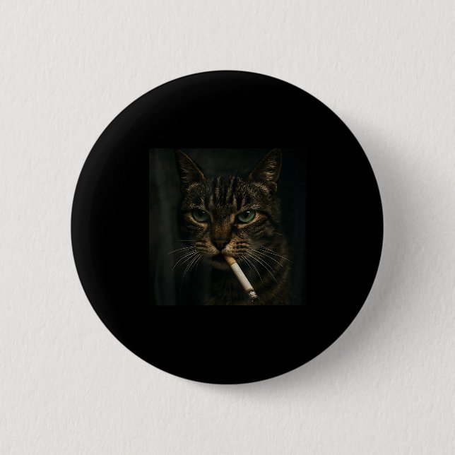 Funny Smoking Cat, Cigarette Kitty Gen Z Meme, Cat Button (Front)