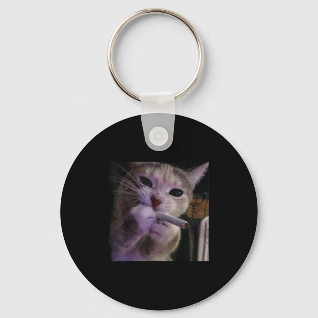 Funny Smoking Cat, Cigarette Kitty Gen Z Meme, Cat Keychain (Front)