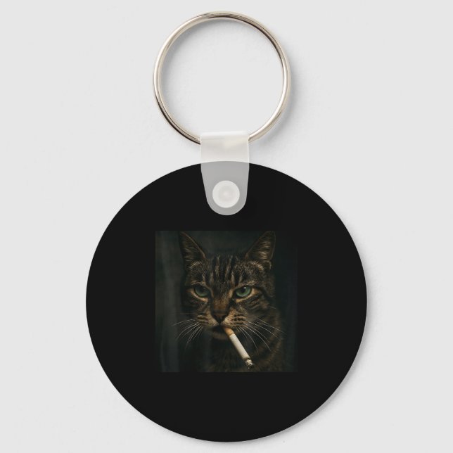 Funny Smoking Cat, Cigarette Kitty Gen Z Meme, Cat Keychain (Front)