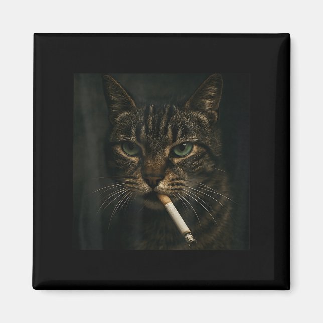 Funny Smoking Cat, Cigarette Kitty Gen Z Meme, Cat Magnet (Front)