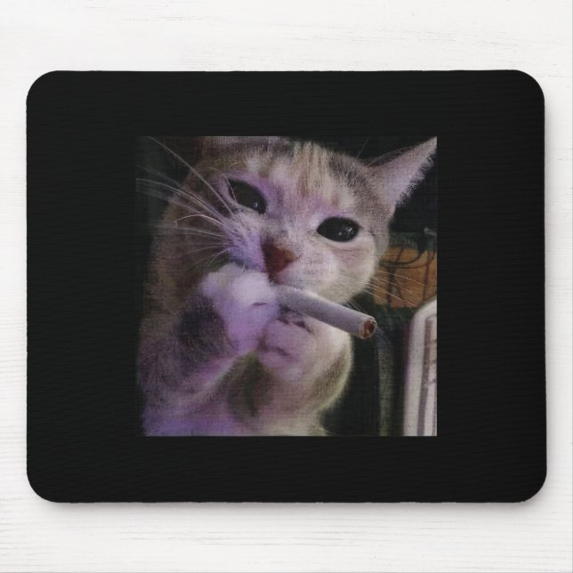 Funny Smoking Cat, Cigarette Kitty Gen Z Meme, Cat Mouse Pad (Front)