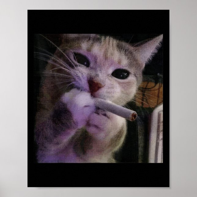 Funny Smoking Cat, Cigarette Kitty Gen Z Meme, Cat Poster (Front)