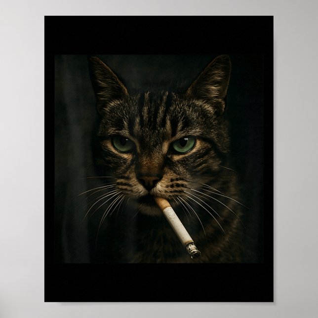 Funny Smoking Cat, Cigarette Kitty Gen Z Meme, Cat Poster (Front)