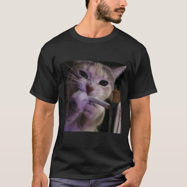 Funny Smoking Cat, Cigarette Kitty Gen Z Meme, Cat T-Shirt (Front)