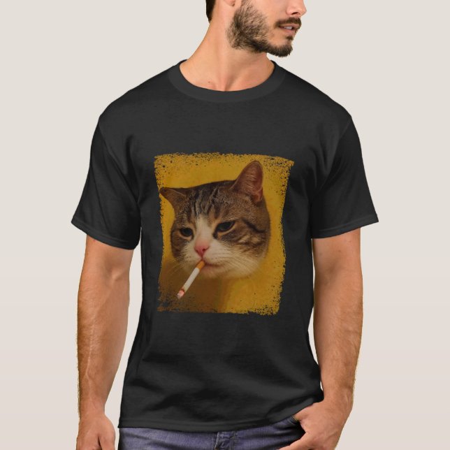 Funny Smoking Cat, Cigarette Kitty Gen Z Meme, Cat T-Shirt (Front)