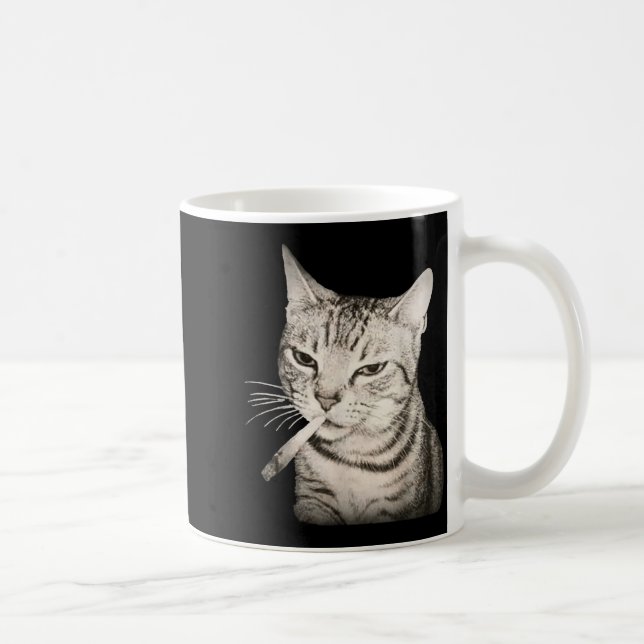 Funny Smoking Cat Cigarette Kitty Gen Z Meme  Coffee Mug (Right)