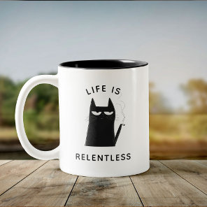 Funny Smoking Cat Coworker Trendy Quote Office Two-Tone Coffee Mug
